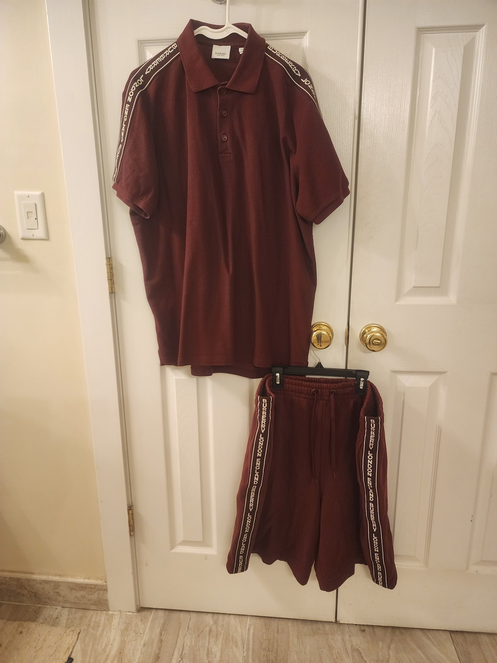 Burberry Tape Logo Polo Shirt and Shorts Combo (Burgundy)
